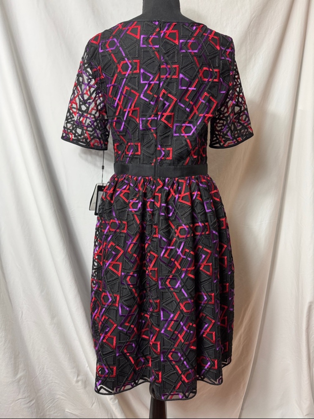 Emporio Armani Black Midi Dress with Red & Purple Geometric Embroidery - Picture 4 of 8